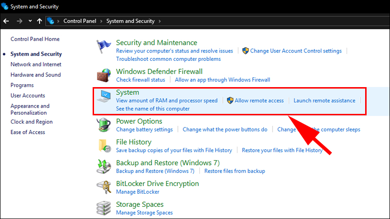 Nhấn v&agrave;o System
